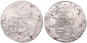 Spanish Netherlands, Philip IV, 1 Schelling Silver 1622, Rampant lion holding sword and shield left / Crowned arms on cross, VH 648.BG - Bruges, Fine