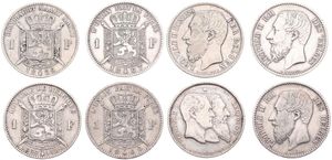 Belgium, Kingdom, Leopold II, Good lot with 4 different 1 Franc silver coins in various grades including better items...