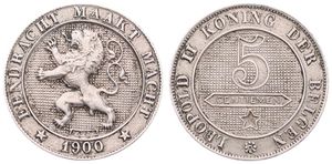 Belgium, Kingdom, Leopold II, 5 Centimes Copper-Nickel 1900FL, Rampant lion within circle left, Morin 251, VF