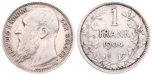 Belgium, Kingdom, Leopold II, 1 Franc Silver 1904FL, Bearded head left, Morin 199, VF