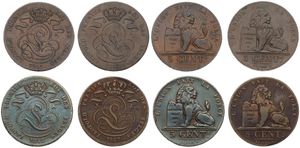 Belgium, Kingdom, Leopold I, Good lot with 4 different 5 Centimes copper coins in various grades including better items...