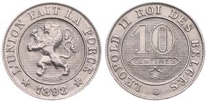 Belgium, Kingdom, Leopold II, 10 Centimes Copper-Nickel 1898FR, Rampant lion within circle left, Morin 240, A.UNC