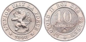 Belgium, Kingdom, Leopold II, 10 Centimes Copper-Nickel 1898FR, Rampant lion within circle left, Morin 240, UNC