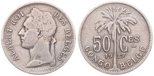 Belgian Congo, Colony, Albert I, 50 Centimes Copper-Nickel 1929/27, Laureate head of the King left, KM 22 French Legend, SCARCE OVERSTRIKE, A.VF