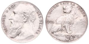 Belgium, Kingdom, Leopold II, 50 Centimes Silver 1901FR, Seated lion left, Morin 192, A.UNC