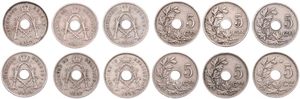 Belgium, Kingdom, Albert I, Good lot with 6 different 5 Centimes copper-nickel coins in various grades including better items...
