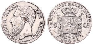 Belgium, Kingdom, Leopold II, 50 Centimes Silver 1899/86FL, Bearded head left, Morin 189, VF