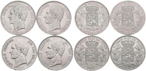 Belgium, Kingdom, Leopold I, Good lot with 4 different 5 Francs silver coins in various grades including better items or grades...