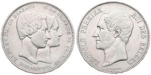 Belgium, Kingdom, Leopold I, 5 Francs (Medallic) Silver 1853, Marriage of the Duke and Dutchess of Brabant, Morin M/2a, (With dash between 21 & 22), VF