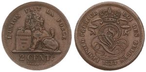 Belgium, Kingdom, Leopold I, 2 Centimes Copper 1833, Seated lion with tablet, Morin 87, XF