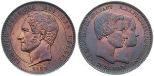 Belgium, Kingdom, Leopold I, 10 Centimes (Medallic) Copper 1853, Marriage of the Duke and Dutchess of Brabant, Morin M/3b, (With RARE small date), XF