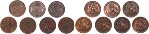 Belgium, Kingdom, Leopold II, Good lot with 7 different 1 Centime copper coins in various grades including better items...