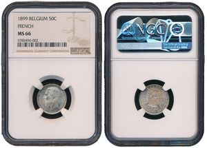 Belgium, Kingdom, Leopold II, 50 Centimes Silver 1899FR, Bearded head left, Morin 188, NGC Graded MS 66