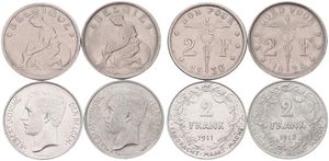 Belgium, Kingdom, Albert I, Good lot with 4 different 2 Francs silver & nickel coins in various grades including better items or grades...