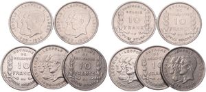 Belgium, Kingdom, Albert I, Good lot with 5 nickel 10 Francs coins 1930 in various grades... 
