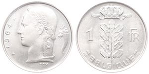 Belgium, Kingdom, Baudouin I, 1 Franc Copper-Nickel 1964FR, Head of Ceres left, Morin 618, UNC !