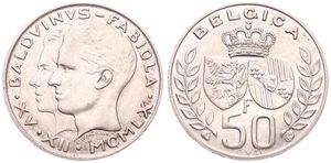 Belgium, Kingdom, Baudouin I, 50 Francs Silver 1960L, Royal Wedding, Morin 544, XF/AU
