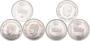 Belgium, Kingdom, Baudouin I, Good lot with 3 different 500 Francs silver coins in high grades including better items...