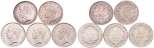 Belgium, Kingdom, Albert I, Good lot with 5 different 50 Centimes silver coins in nice grades including scarcer dates..