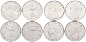 Belgium, Kingdom, Leopold III, Good lot with 4 different 20 Francs silver coins in various grades including better items or grades...