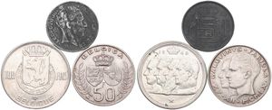 Belgium, Kingdom, Small lot with 3 different older scarcer coins in nice grades : 5 Francs 1945 FL, 50 Francs 1960L VARIETY and 100 Francs 1949 FR