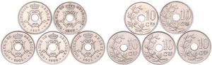 Belgium, Kingdom, Leopold II, Good lot with 5 different 10 Centimes copper-nickel coins in nice grades including scarcer dates..