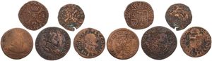 Spanish Netherlands, Mixed Reigns, Very good lot with 5 different ancient circulation type coins from the Spanish Netherlands in various grades including special items...