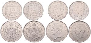 Belgium, Kingdom, Albert I, Nice lot with 4 different 10 & 20 Francs nickel coins in nice grades including better items...