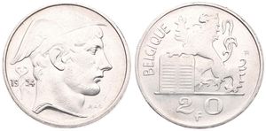 Belgium, Kingdom, Baudouin I, 20 Francs Silver 1954FR, Helmeted head of Mercurius right, Morin 547, SCARCER DATE !, VARIETY : DOUBLE 5 IN DATE!, A.UNC