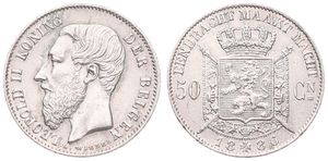 Belgium, Kingdom, Leopold II, 50 Centimes Silver 1886FL, Bearded head left, Morin 185, A.UNC