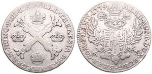 Austrian Netherlands, Maria Theresia, 1 Kronenthaler Silver 1774(b), Floriated cross with crowns at angles / Crowned imperial double headed eagle, KM 21 Brussels, Fine