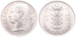 Belgium, Kingdom, Baudouin I, 1 Franc Copper-Nickel 1962FL, Head of Ceres left, Morin 615, UNC !
