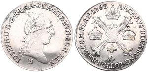 Austrian Netherlands, Joseph II, 1/4 Kronenthaler Silver 1788H, Laureate head right / Floriated cross with 3 crowns & Golden Fleece, KM 38 Gunzburg, RARE, A.VF