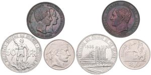 Belgium, Kingdom, Small lot with 3 different older scarcer coins in nice grades 10 Centimes 1853, 20 Francs 1954FR and 50 Francs 1935 FR (Pos A)