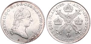 Austrian Netherlands, Joseph II, 1/4 Kronenthaler Silver 1789B, Laureate head right / Floriated cross with 3 crowns & Golden Fleece, KM 38 Kremnitz, VF