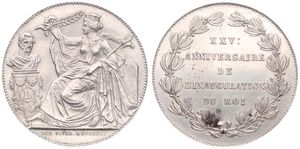 Belgium, Kingdom, Leopold I, 2 Francs (Medallic) Silver 1856FR, 25th Anniversary of the Inauguration of King Leopold I, Morin M/5, XF/AU