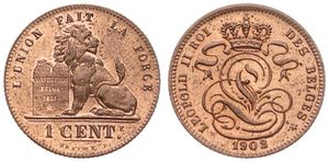 Belgium, Kingdom, Leopold II, 1 Centime Copper 1902FR, Seated lion with tablet, Morin 232, UNC