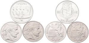 Belgium, Kingdom, Baudouin I, Good lot with 3 different 50 & 100 Francs silver coins in various grades including better items or grades...