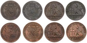 Belgium, Kingdom, Leopold I, Good lot with 4 different 2 Centimes copper coins in various grades including better items...