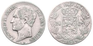 Belgium, Kingdom, Leopold I, 20 Centimes Silver 1852, Bare head left, Morin 58a, Variety without dots between L & W, A.VF