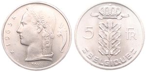 Belgium, Kingdom, Baudouin I, 5 Francs Copper-Nickel 1963FR, Head of Ceres left, Morin 558, UNC !
