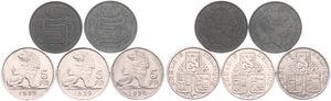 Belgium, Kingdom, Leopold III, Good lot with 5 different 5 Francs nickel & zinc coins in nice grades including scarcer dates..
