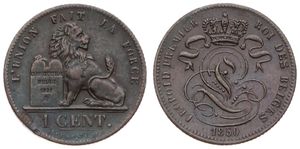 Belgium, Kingdom, Leopold I, 1 Centime Copper 1850, Seated lion with tablet, Morin 123, XF