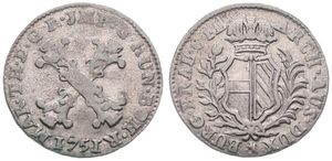 Austrian Netherlands, Maria Theresia, 10 Liards Silver 1751(l), Large Burgundian cross / Crowned arms within wreath, KM 12 Bruges, A.VF
