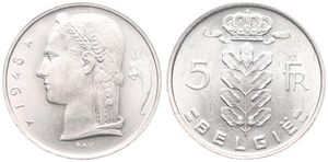 Belgium, Kingdom, Prince Charles, 5 Francs Copper-Nickel 1948FL, Head of Ceres left, Morin 522, UNC