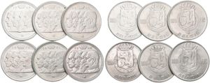 Belgium, Kingdom, Prince Charles, Good lot with 6 different 100 Francs silver coins in various grades including better items or grades...