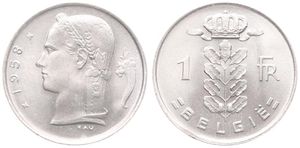 Belgium, Kingdom, Baudouin I, 1 Franc Copper-Nickel 1958FL, Head of Ceres left, Morin 607, UNC !