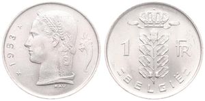 Belgium, Kingdom, Baudouin I, 1 Franc Copper-Nickel 1953FL, Head of Ceres left, Morin 598, UNC !