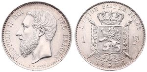 Belgium, Kingdom, Leopold II, 1 Franc Silver 1886/66FR, Bearded head left, Morin 177a, UNC