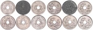 Belgium, Kingdom, Albert I, Good lot with 6 different 5 Centimes copper-nickel coins in nice grades including scarcer dates..